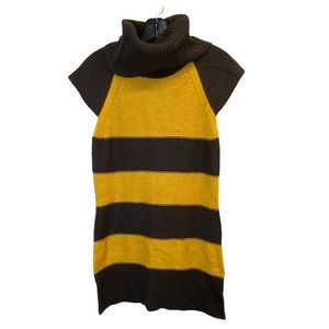 Ashley Striped Brown & Mustard Turtle Neck Sweater Dress